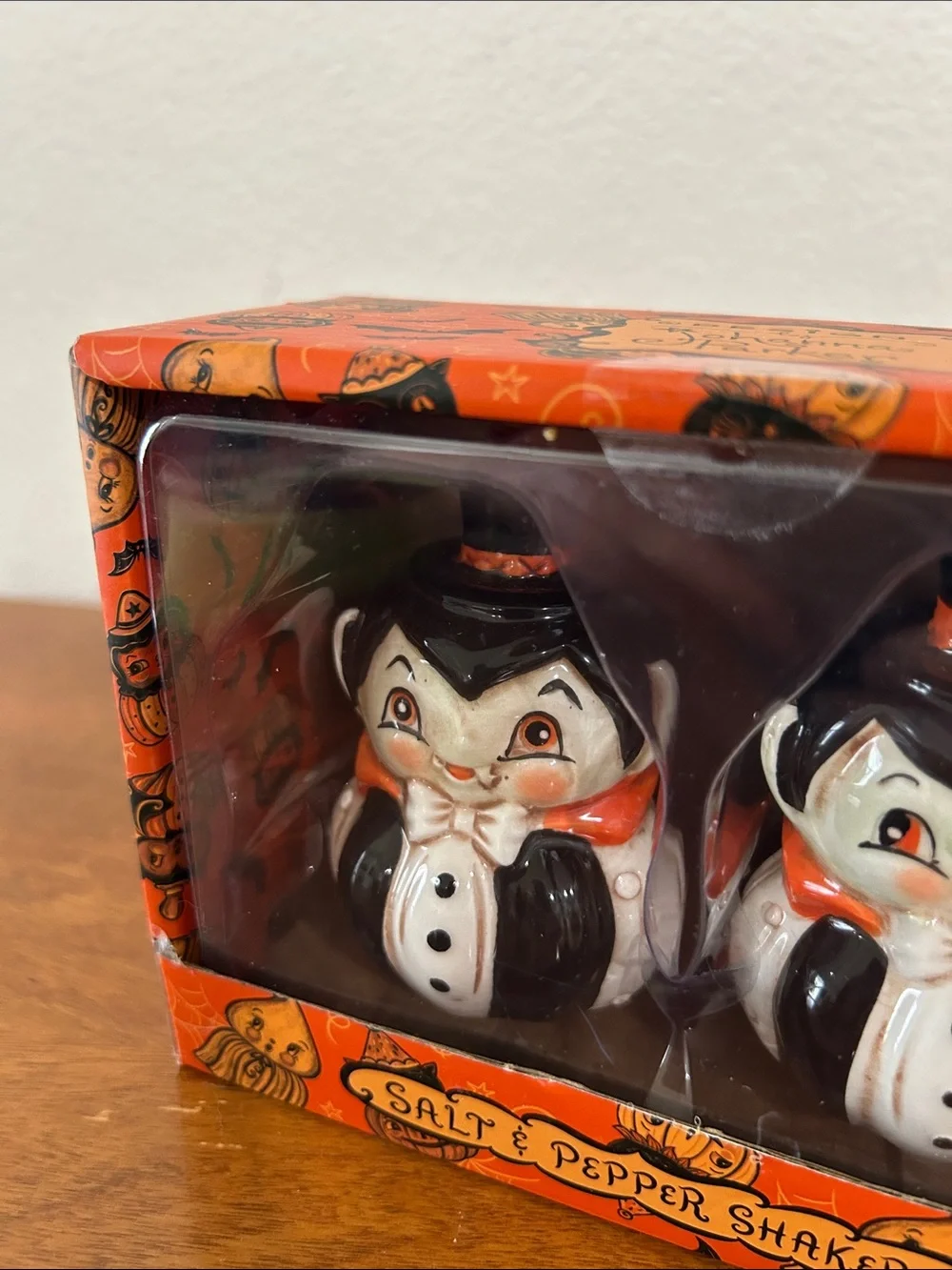 Johanna Parker Little Vampire Orange and Black Vampire Salt & Pepper Shakers